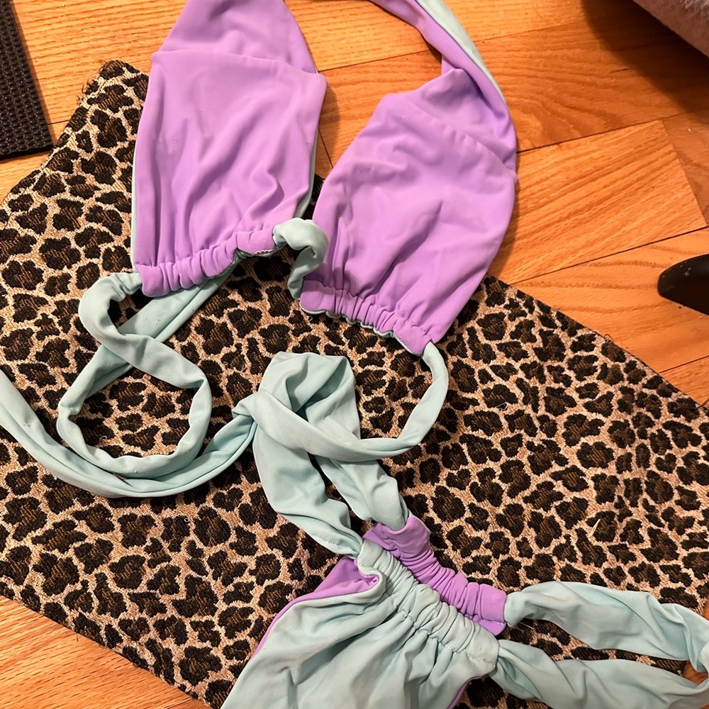 Aqua & Lavender two piece Hot Miami Style reversible thong bikini swimsuit Small